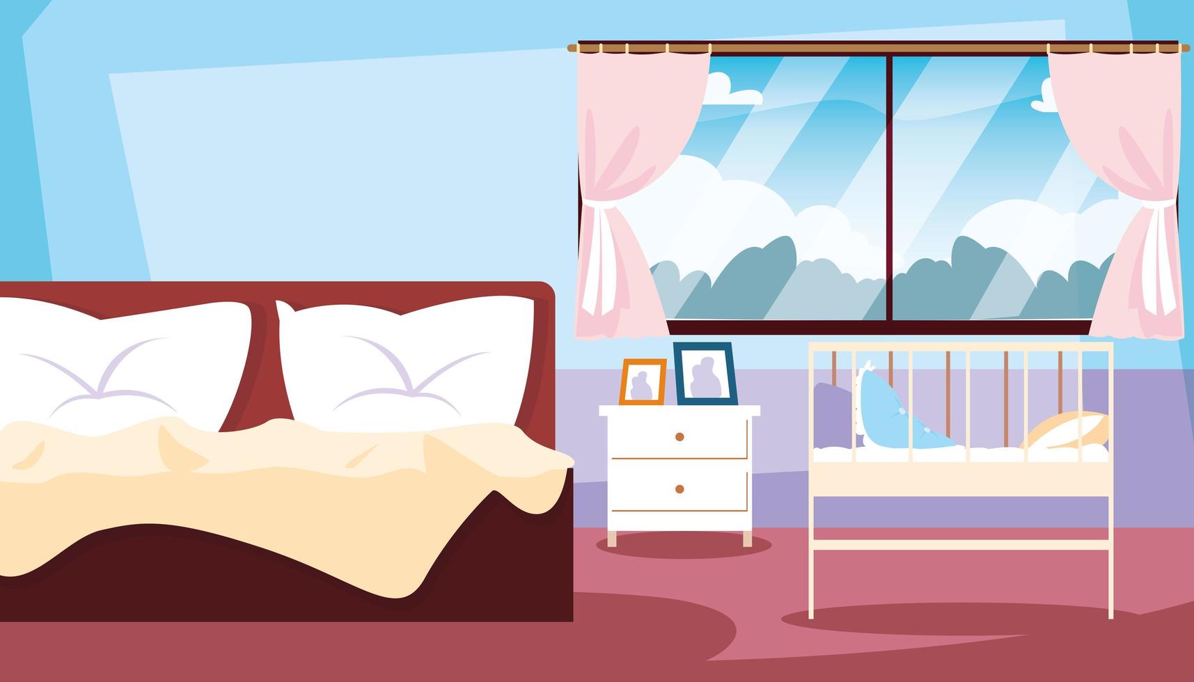 bedroom inside with bed and crib vector