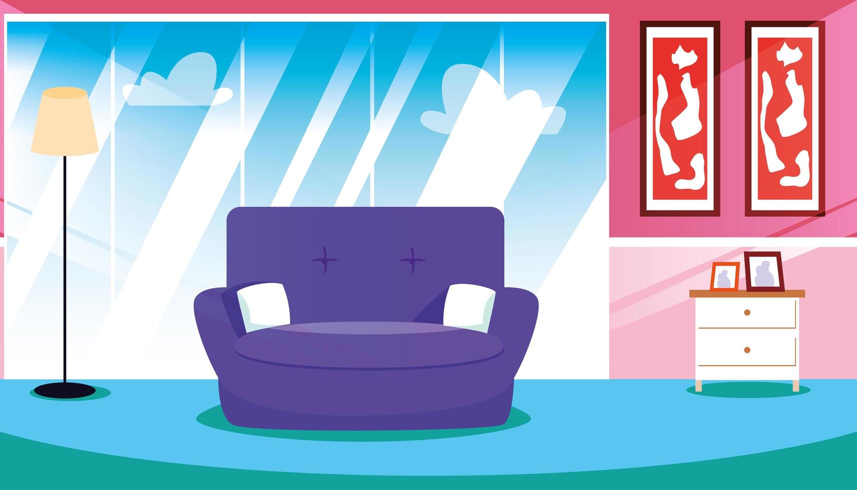 house inside scene with sofa and decoration interiors vector