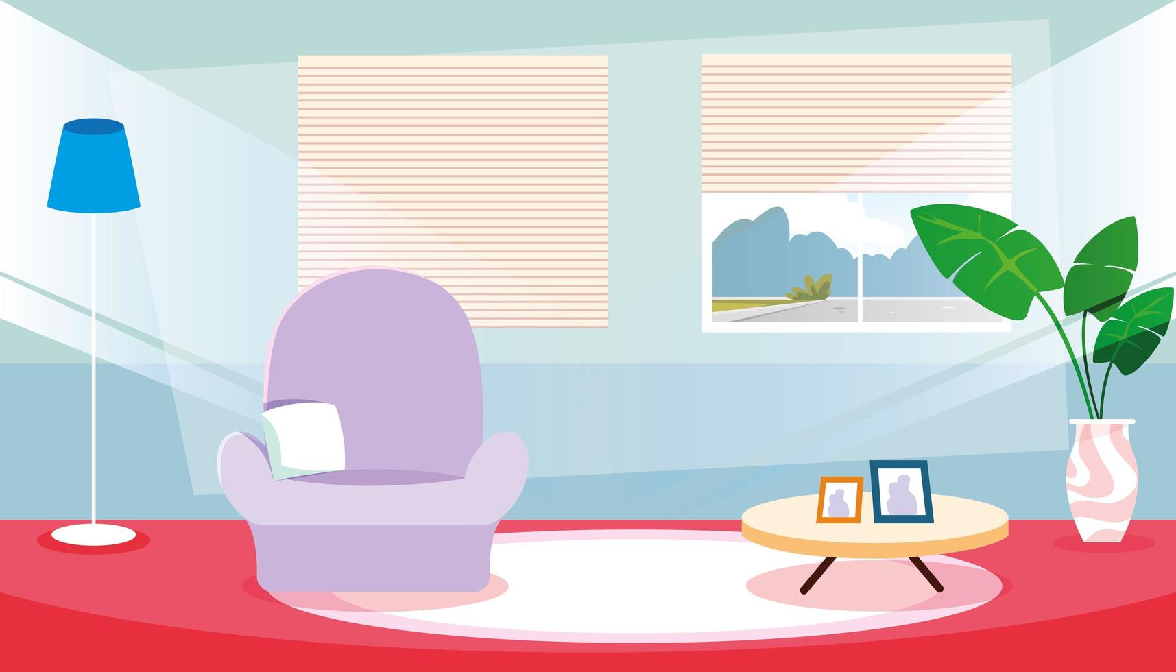 Escena interior de la casa con sofá y decoración de interiores. vector