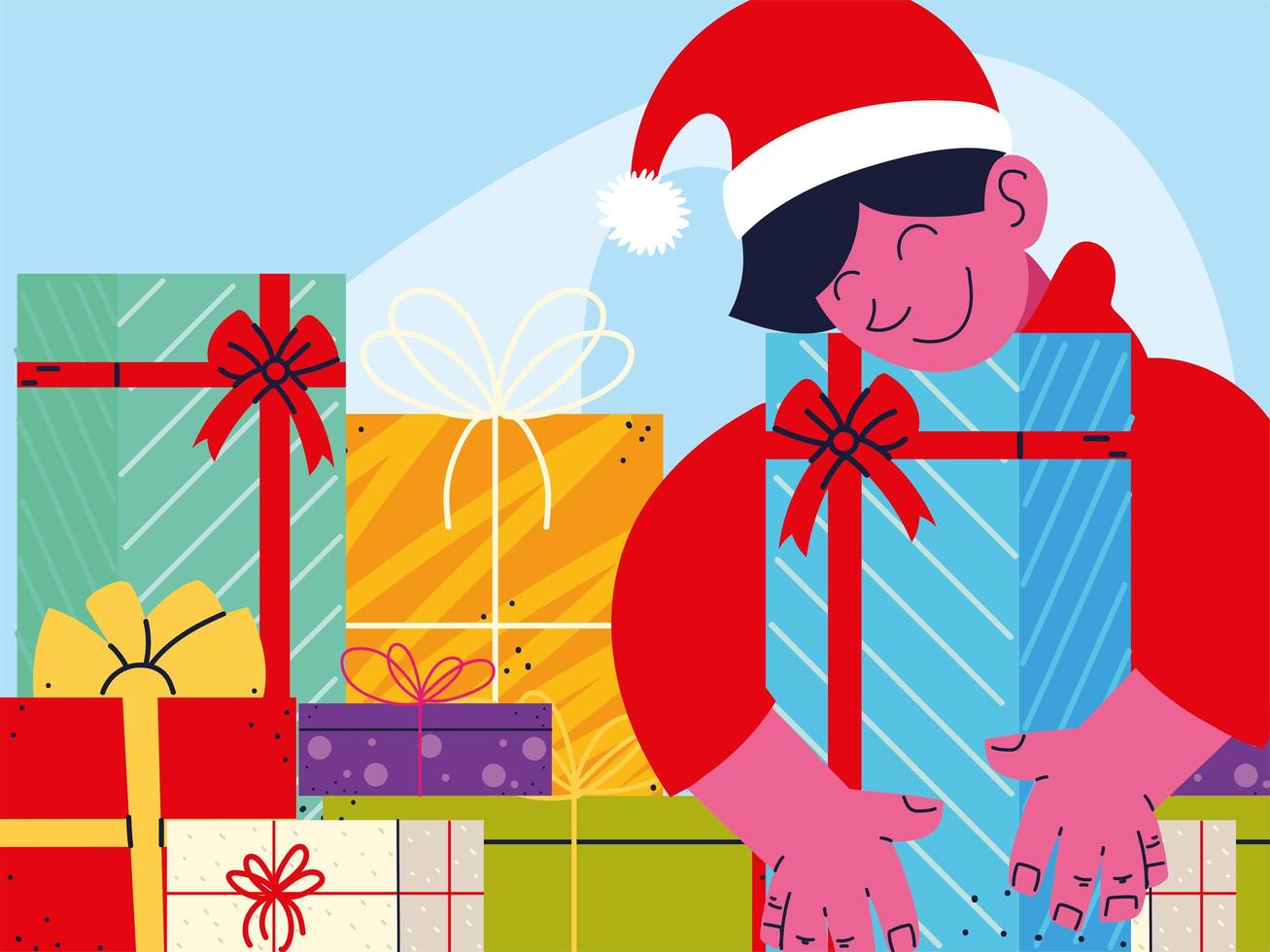 christmas man and gifts vector