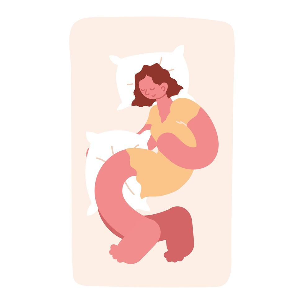 mujer durmiendo en una posición cómoda vector