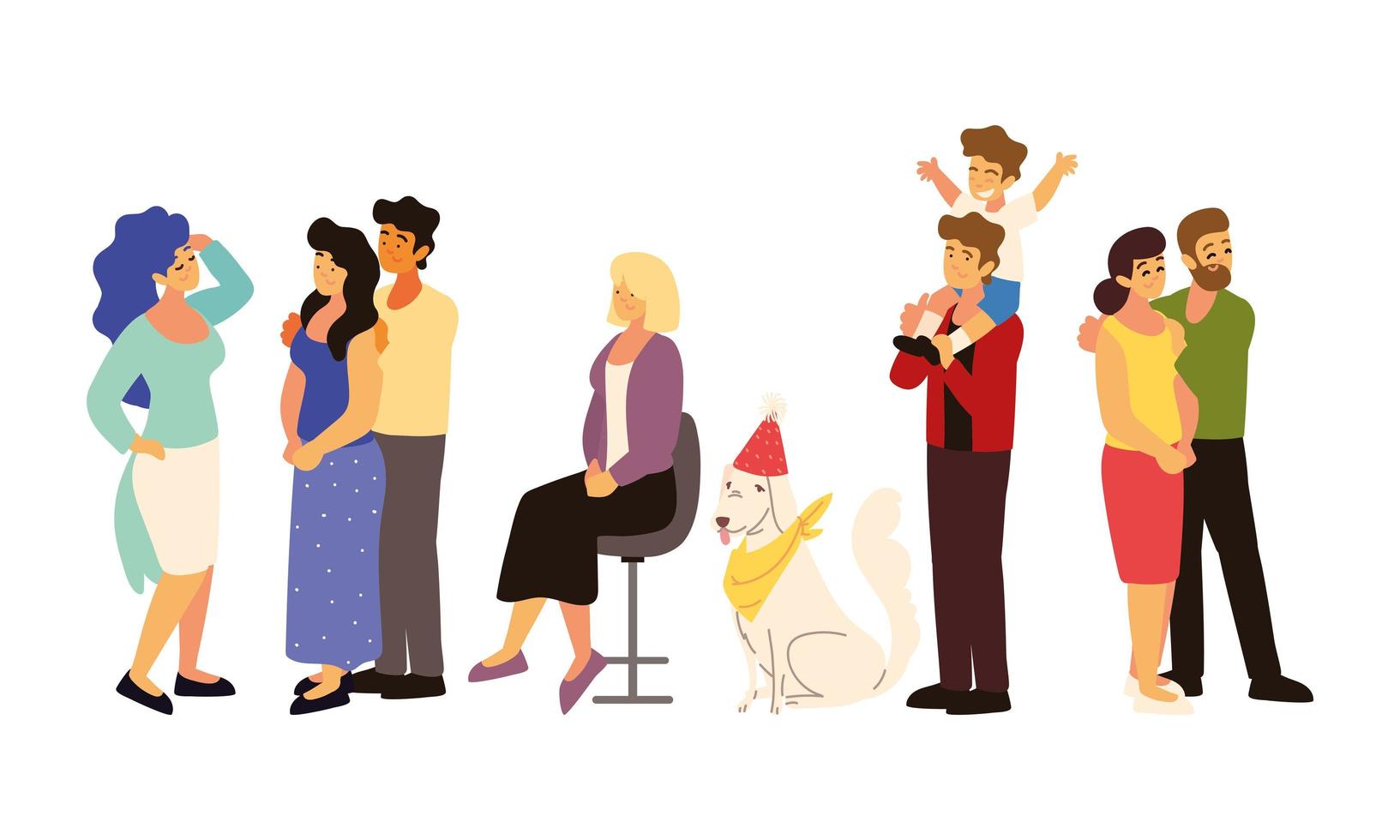 set of people and dog vector