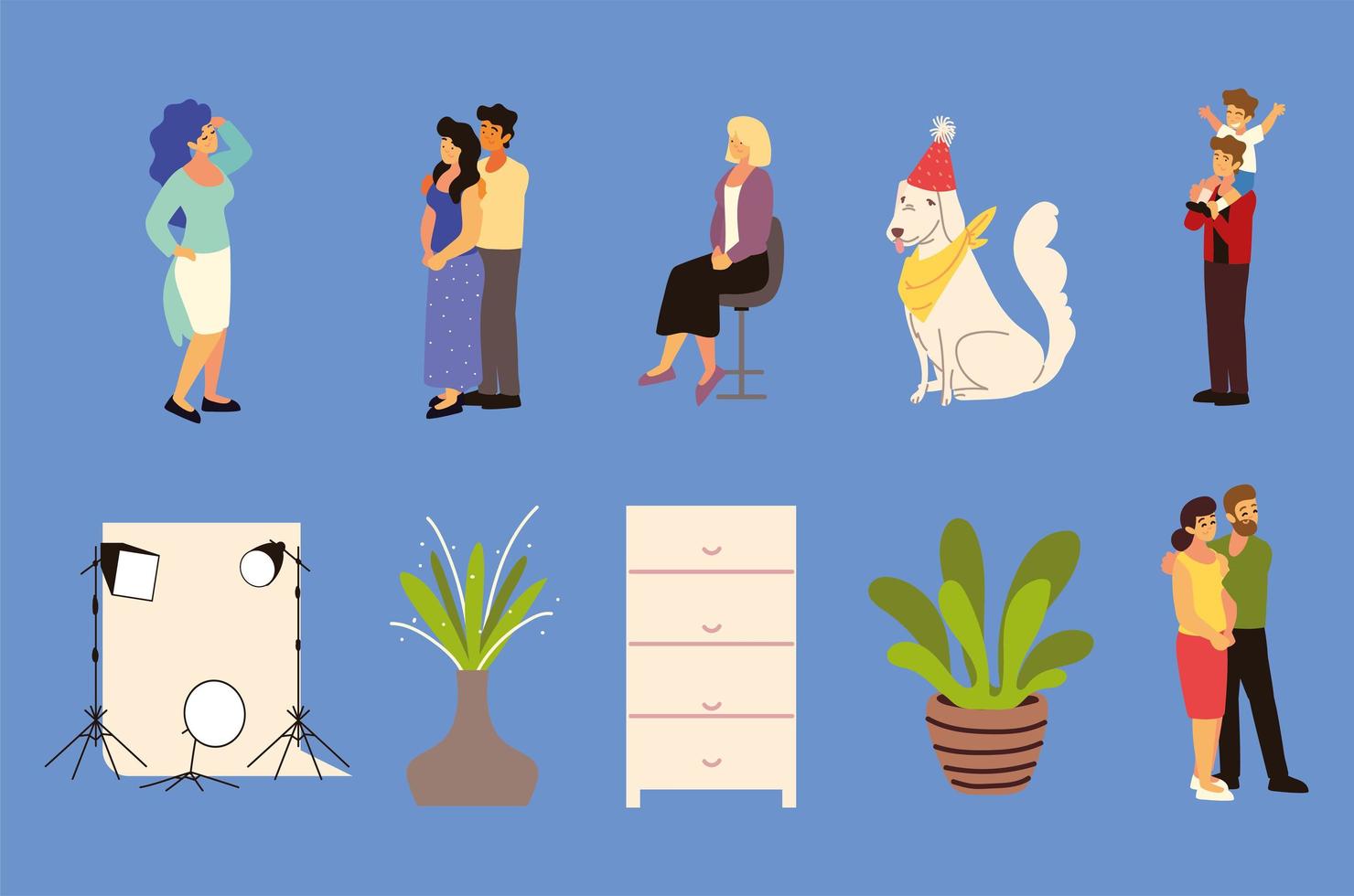 people posing and dog vector