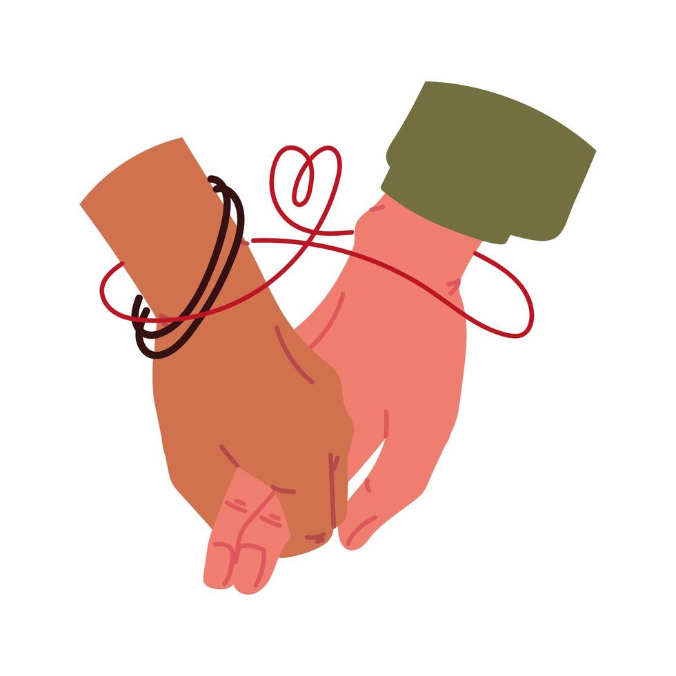 hands with red string of destiny vector