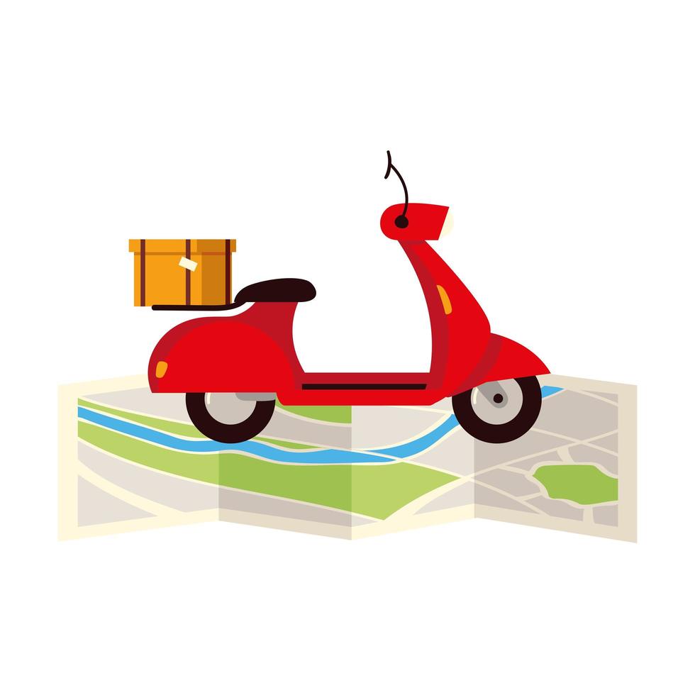 delivery motorcycle on map vector