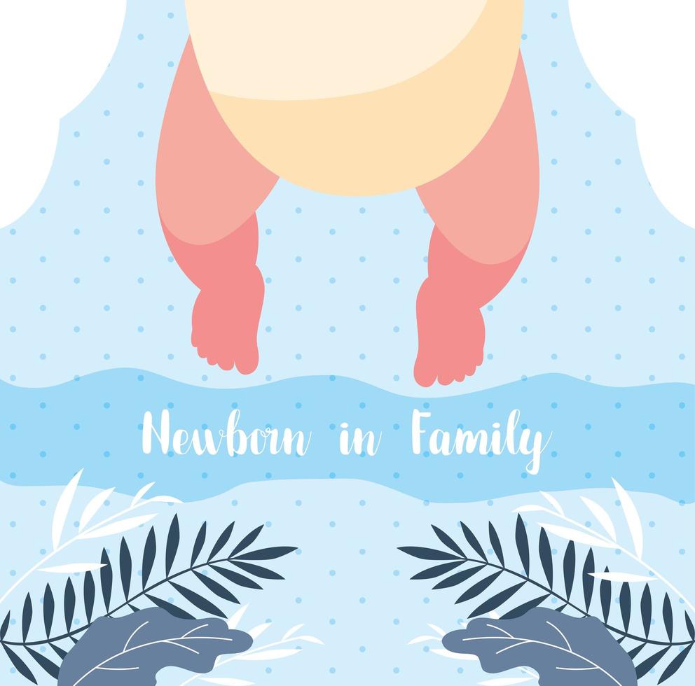 newborn in family card with foots baby vector