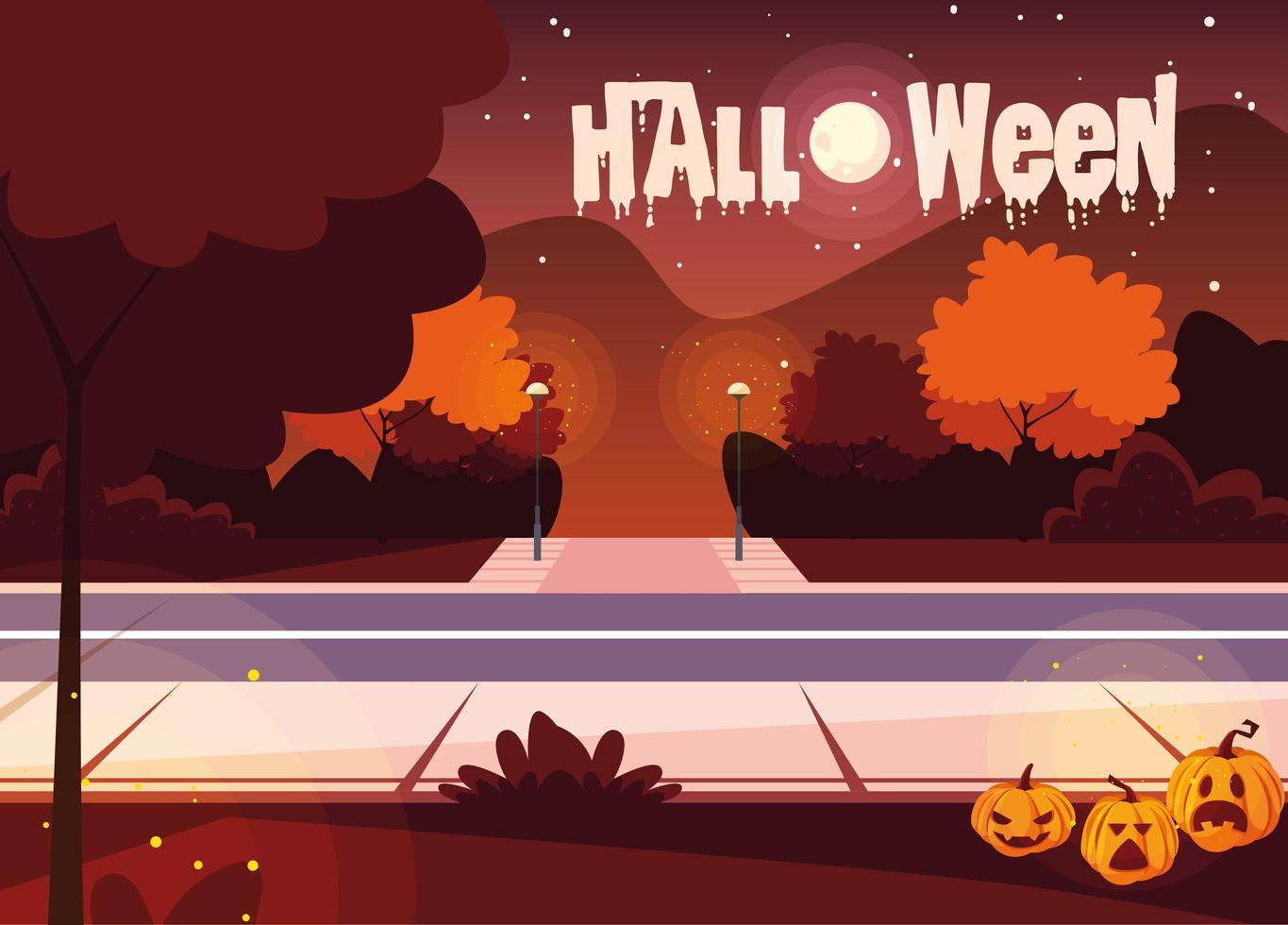 cartel de halloween con escena de paisaje vector