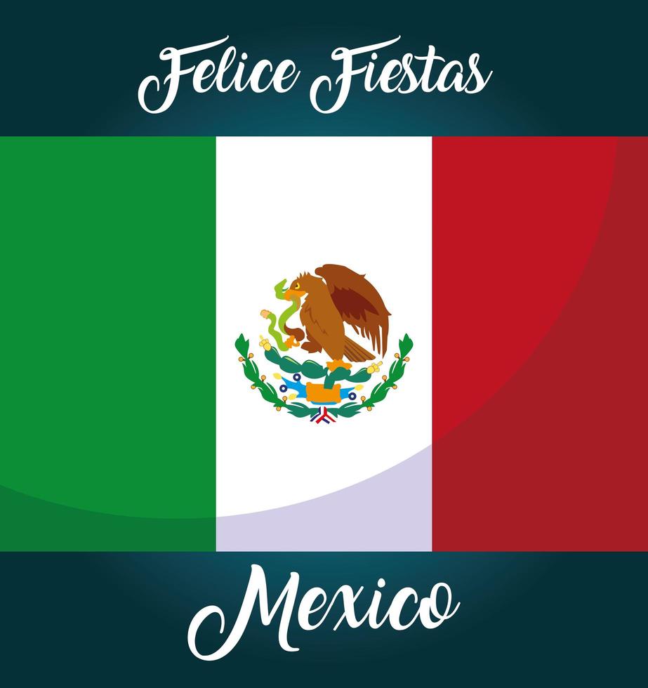 felices fiestas mexico etiqueta con bandera mexicana vector