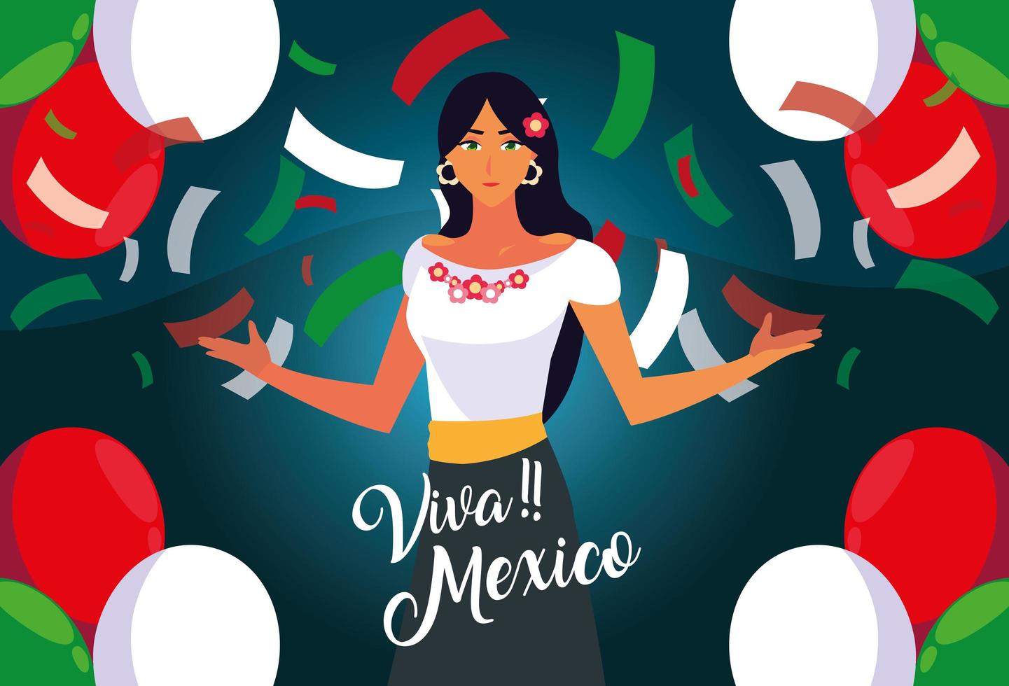 viva mexico label with woman with mexican typical costume vector