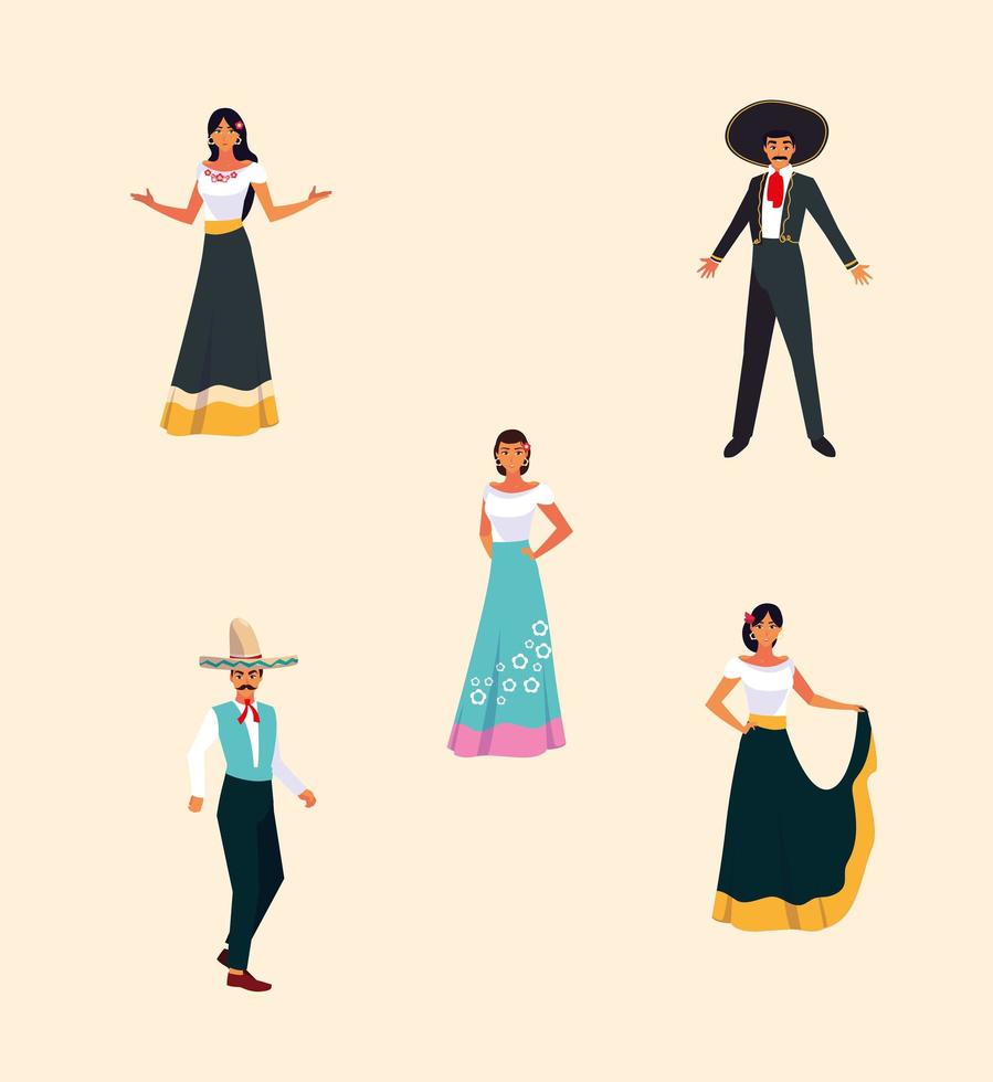 Paquete de fiestas mexicanas con iconos de conjunto vector