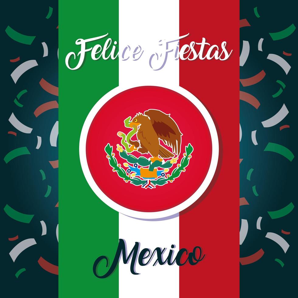 felices fiestas mexico etiqueta con bandera mexicana vector