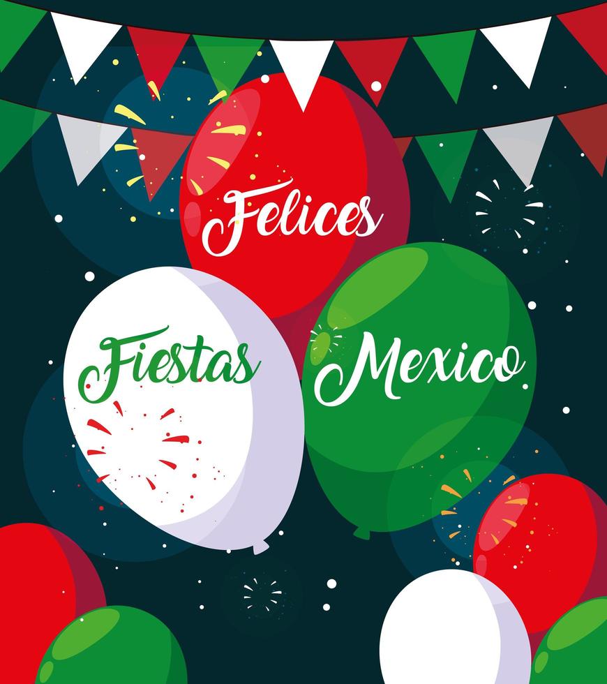 felices fiestas mexico etiqueta con bandera mexicana vector