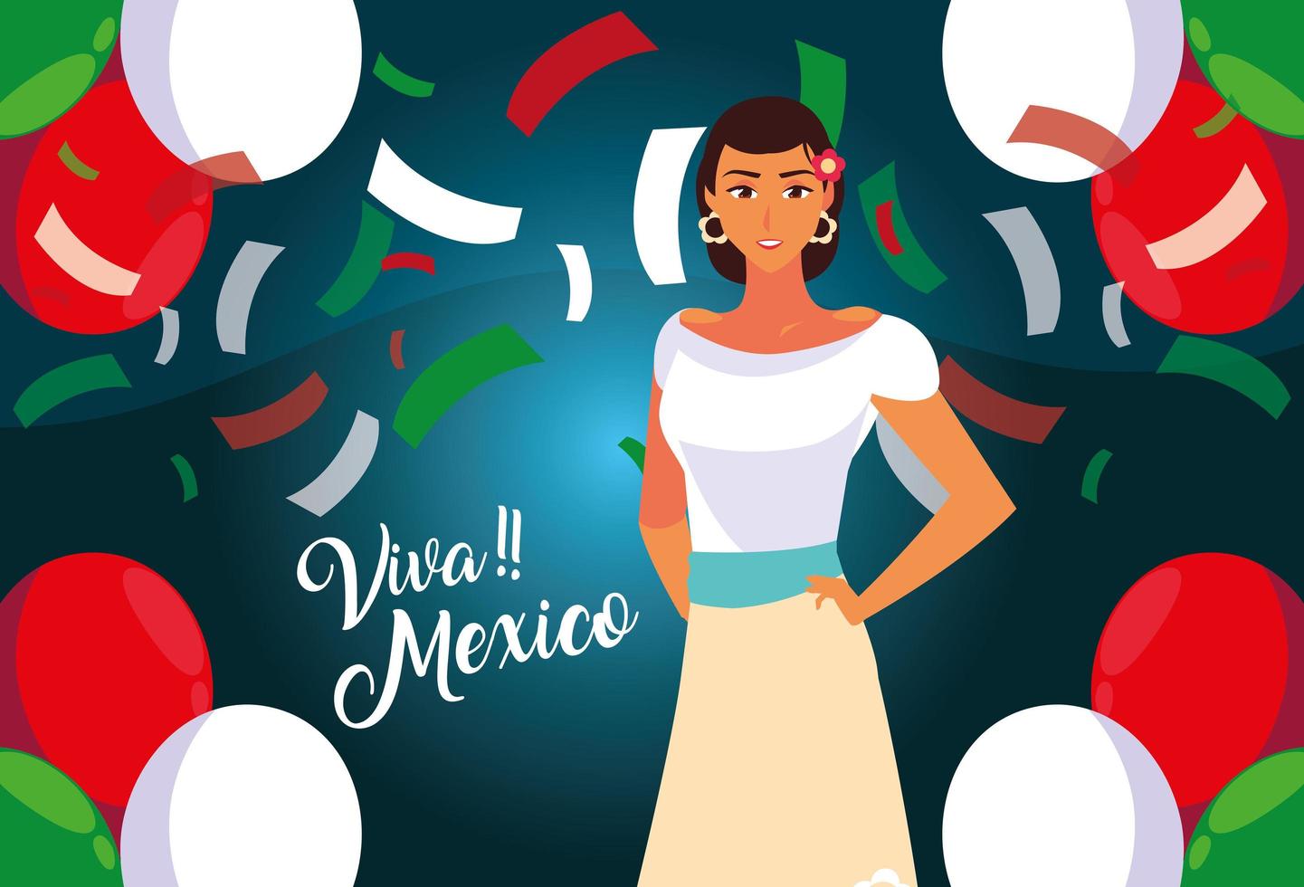 viva mexico label with woman with mexican typical costume vector