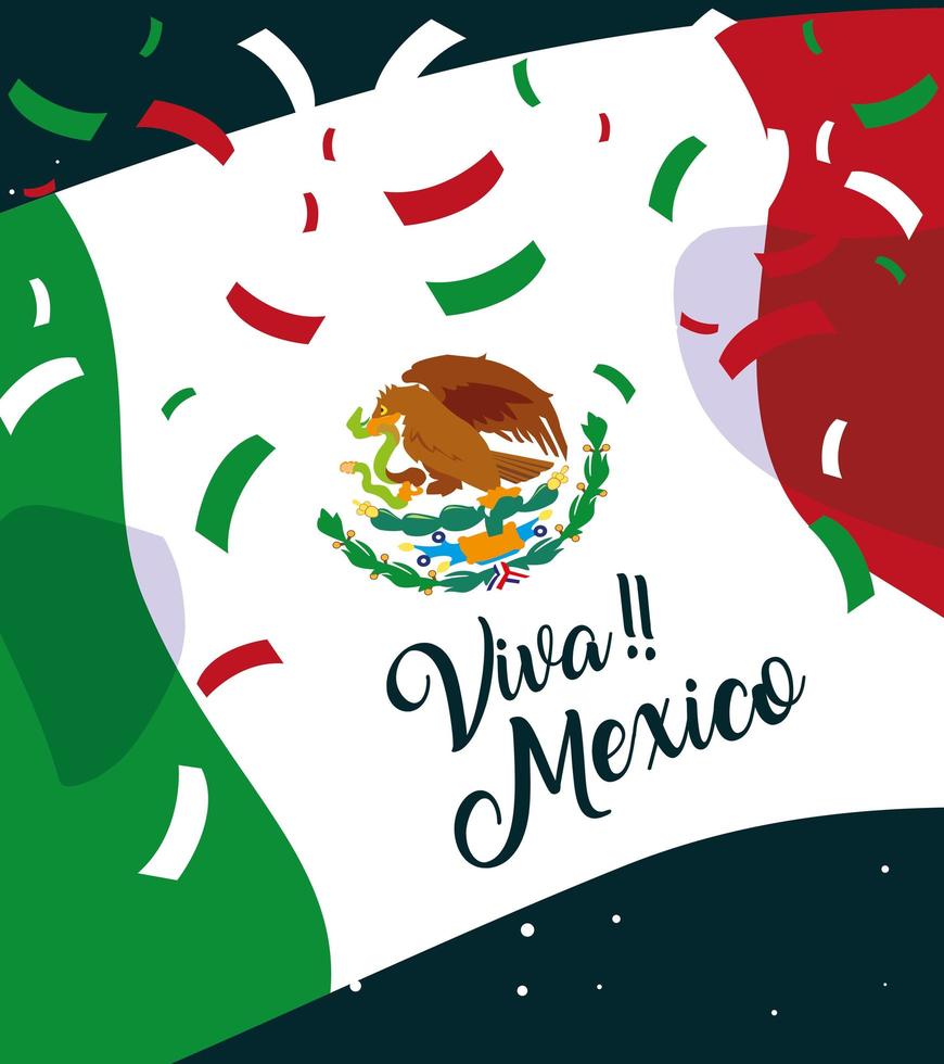 etiqueta viva mexico con bandera mexicana vector