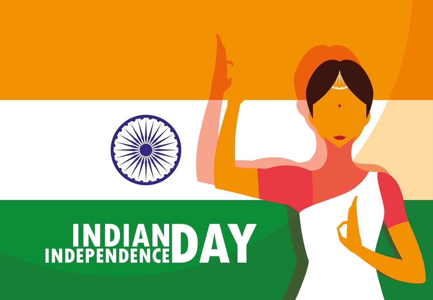 cartel del día de la independencia india con mujer y bandera vector