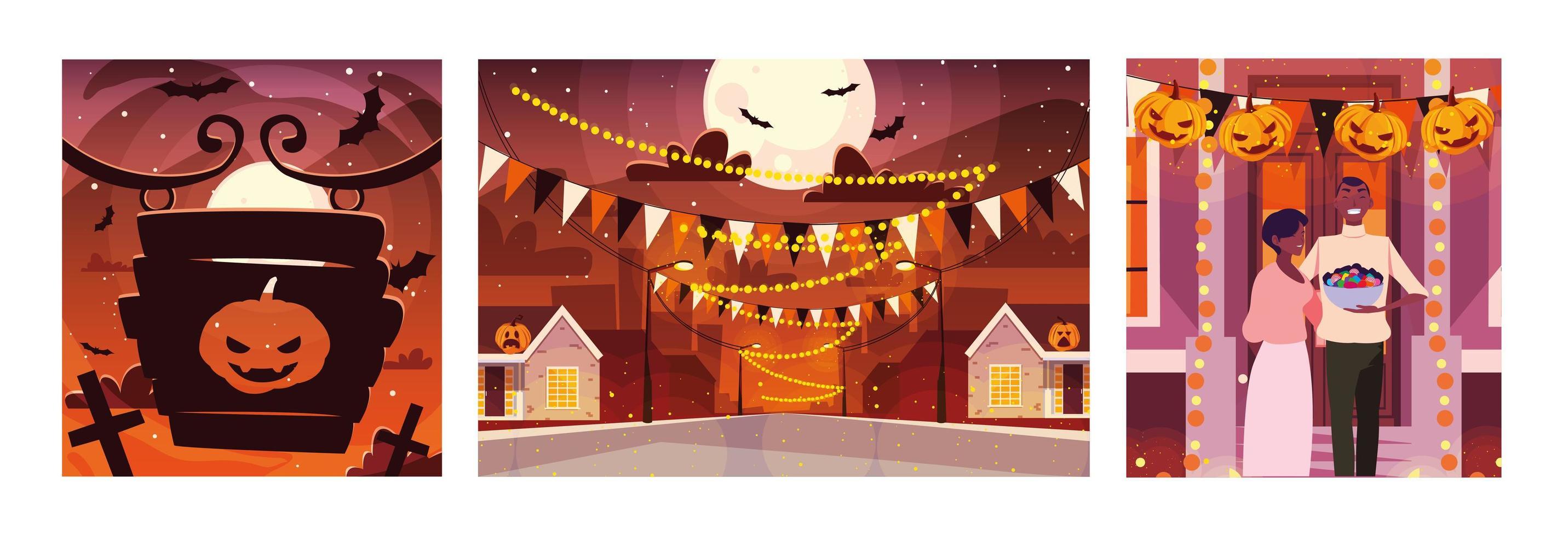 set of cards with halloween scenes vector