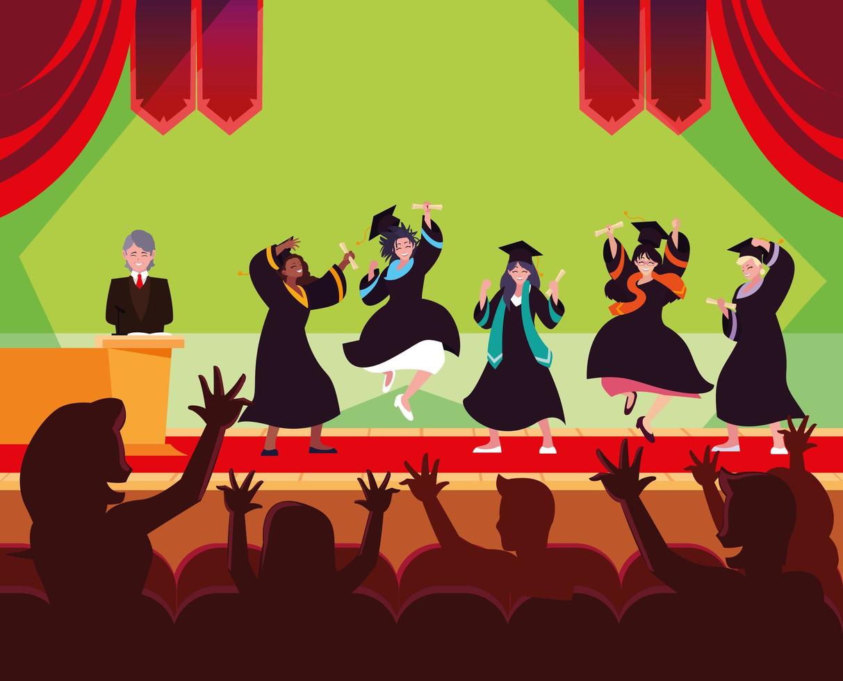Graduating students in celebration design vector