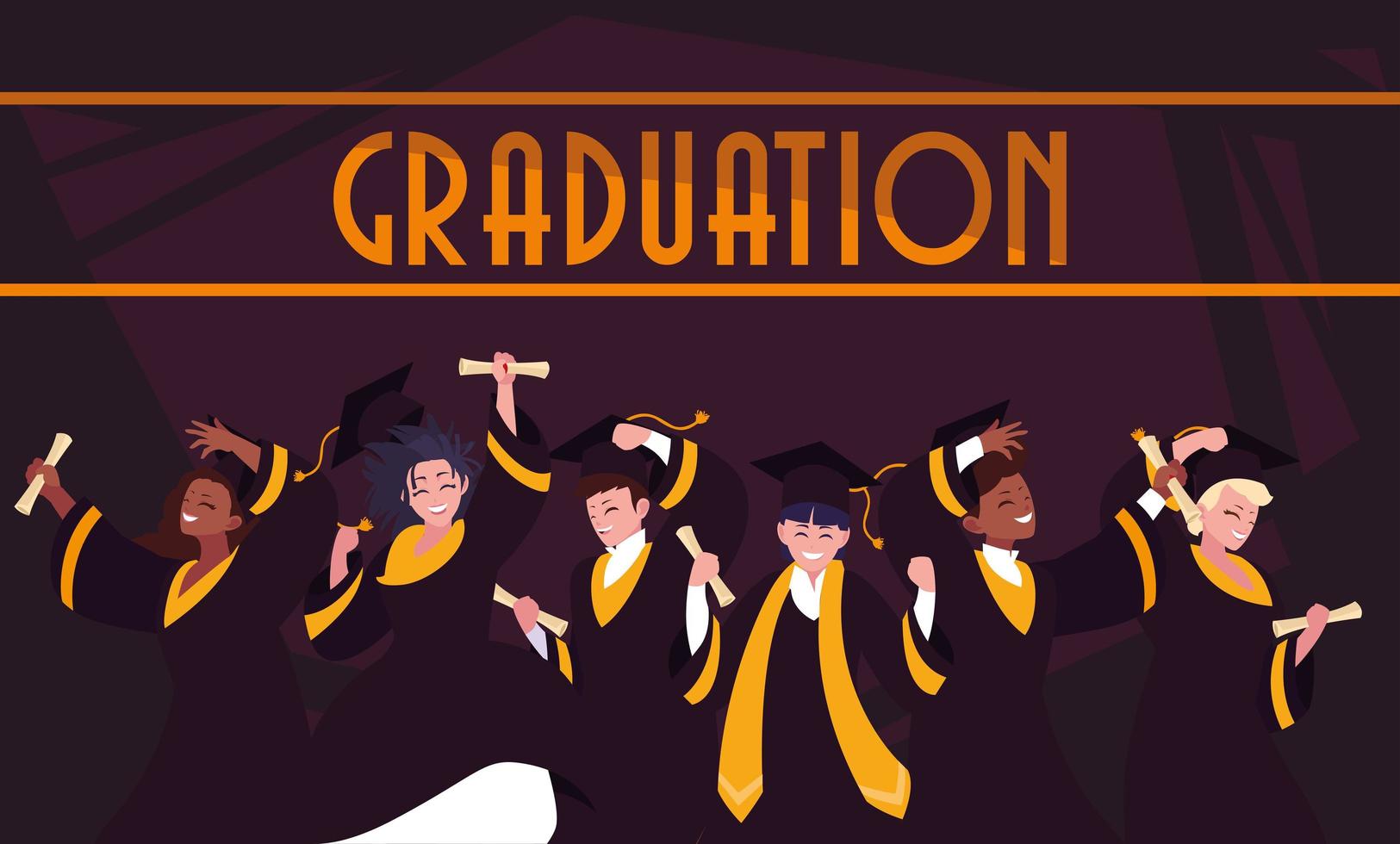 Graduating students in celebration design vector