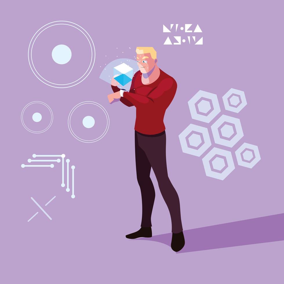 diseño de hombre usando tecnología de realidad aumentada. vector