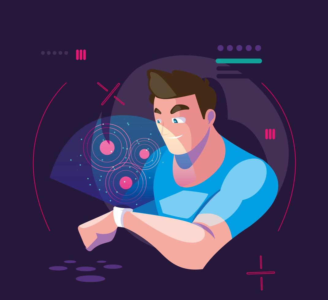 diseño de hombre usando tecnología de realidad aumentada. vector