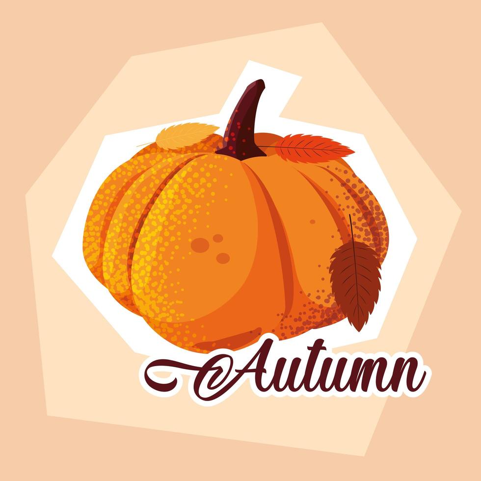 hello autumn poster with pumpkin and leafs vector