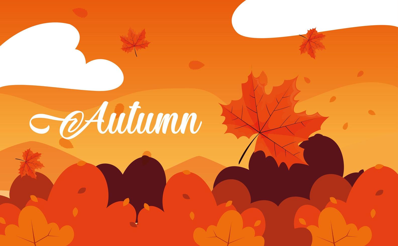 hello autumn poster with landscape and leafs vector