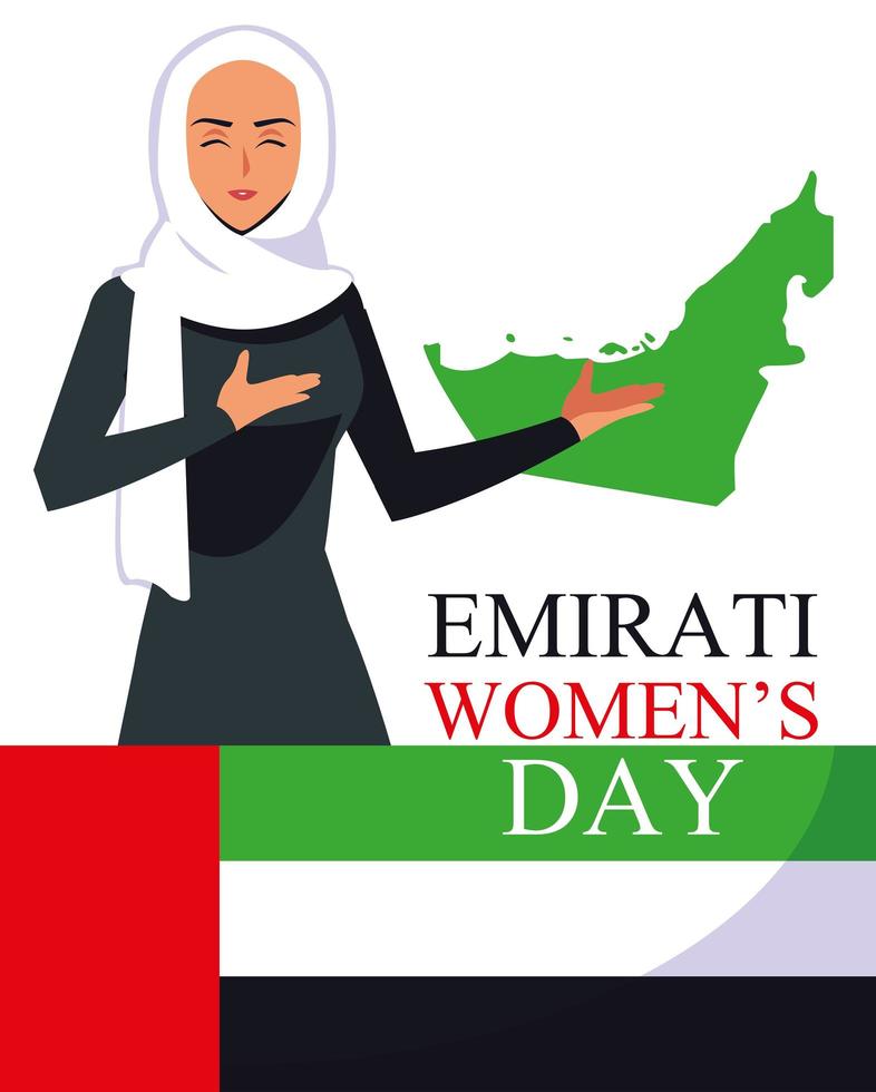 cartel del día de la mujer emiratí con mapa y bandera vector