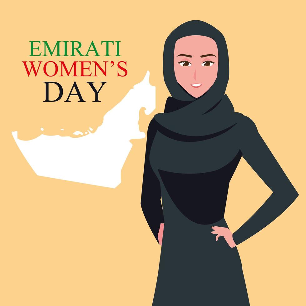 cartel del día de la mujer emiratí con mujer y mapa vector