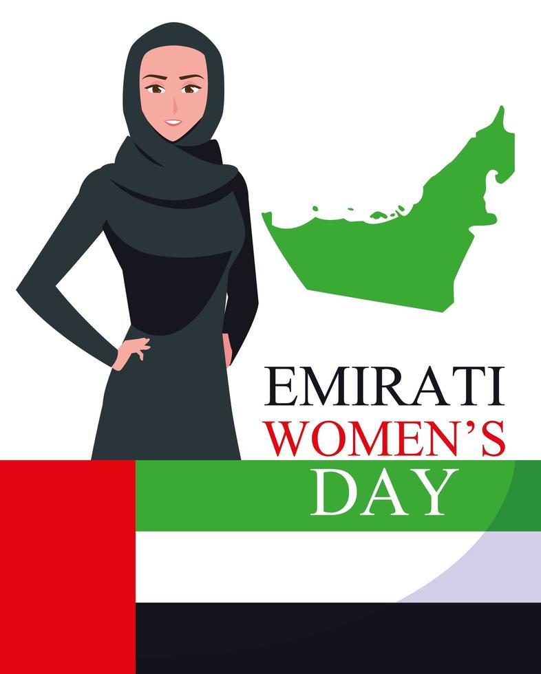 cartel del día de la mujer emiratí con mapa y bandera vector