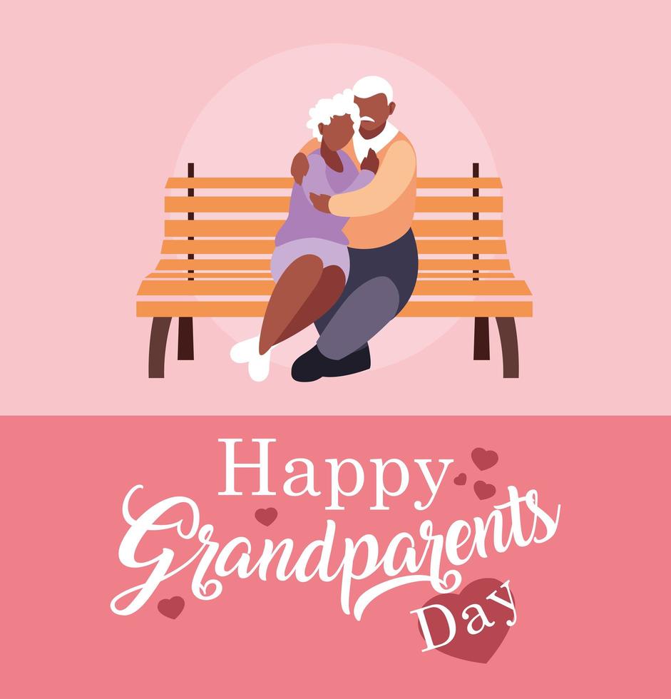 happy grandparents day poster with old couple in park chair vector