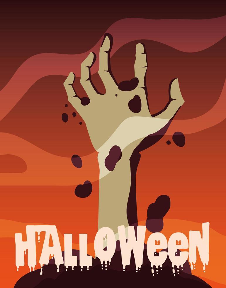 poster of halloween with hand zombie vector