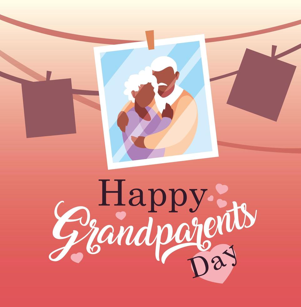 happy grandparents day poster with photo old couple hanging vector
