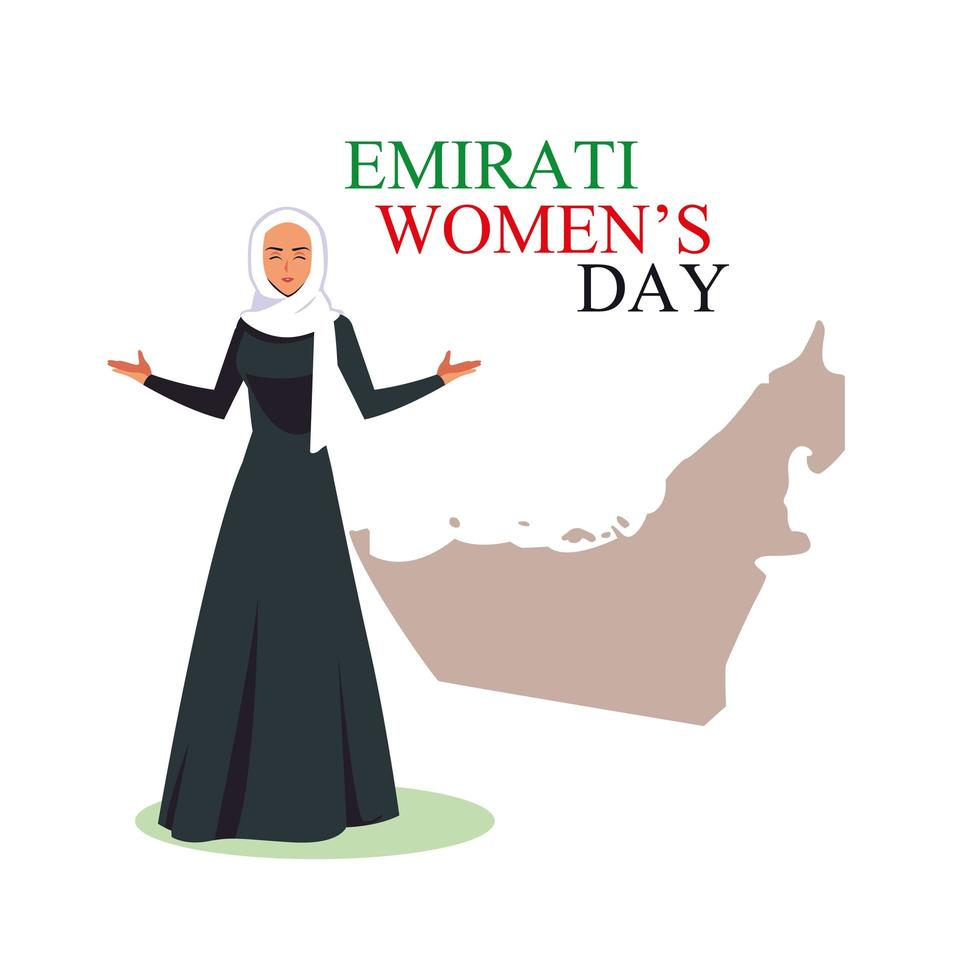 cartel del día de la mujer emiratí con mujer y mapa vector