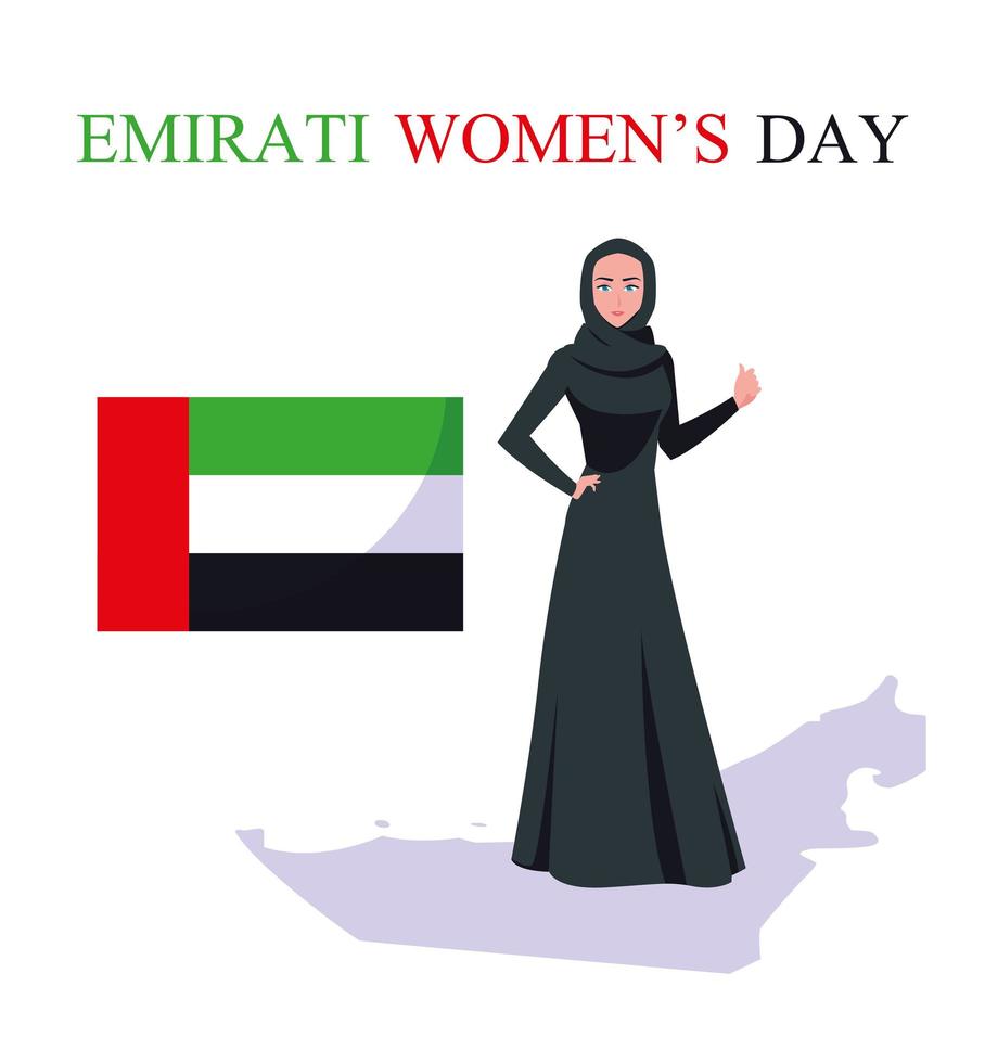 cartel del día de la mujer emiratí con bandera y mujer vector