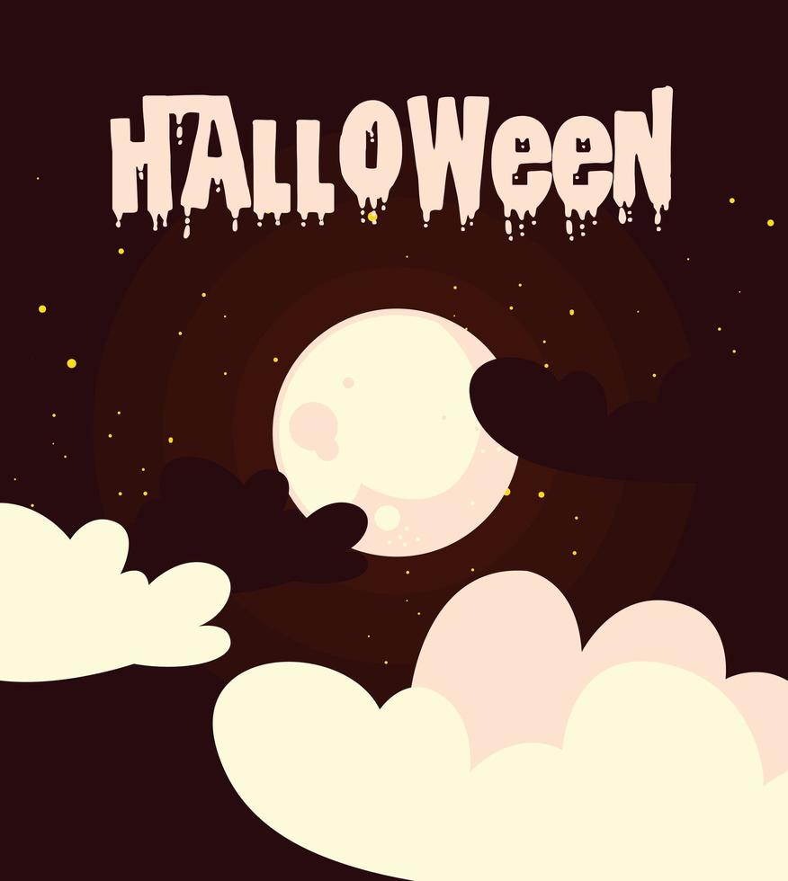 poster of halloween with clouds and moon vector