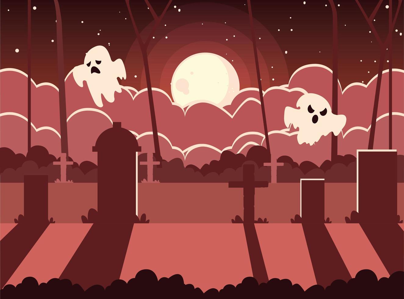 poster of cemetery in scene halloween vector