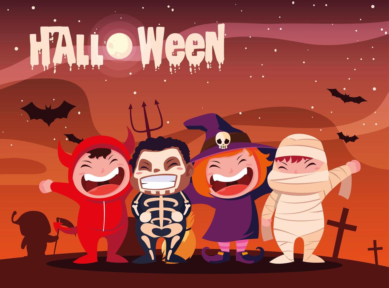poster of halloween with children disguised vector