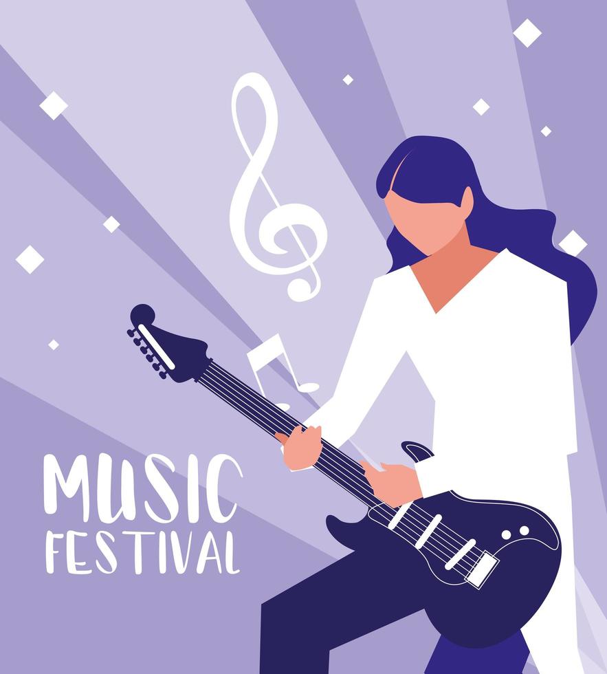 cartel del festival de música con hombre tocando la guitarra eléctrica vector