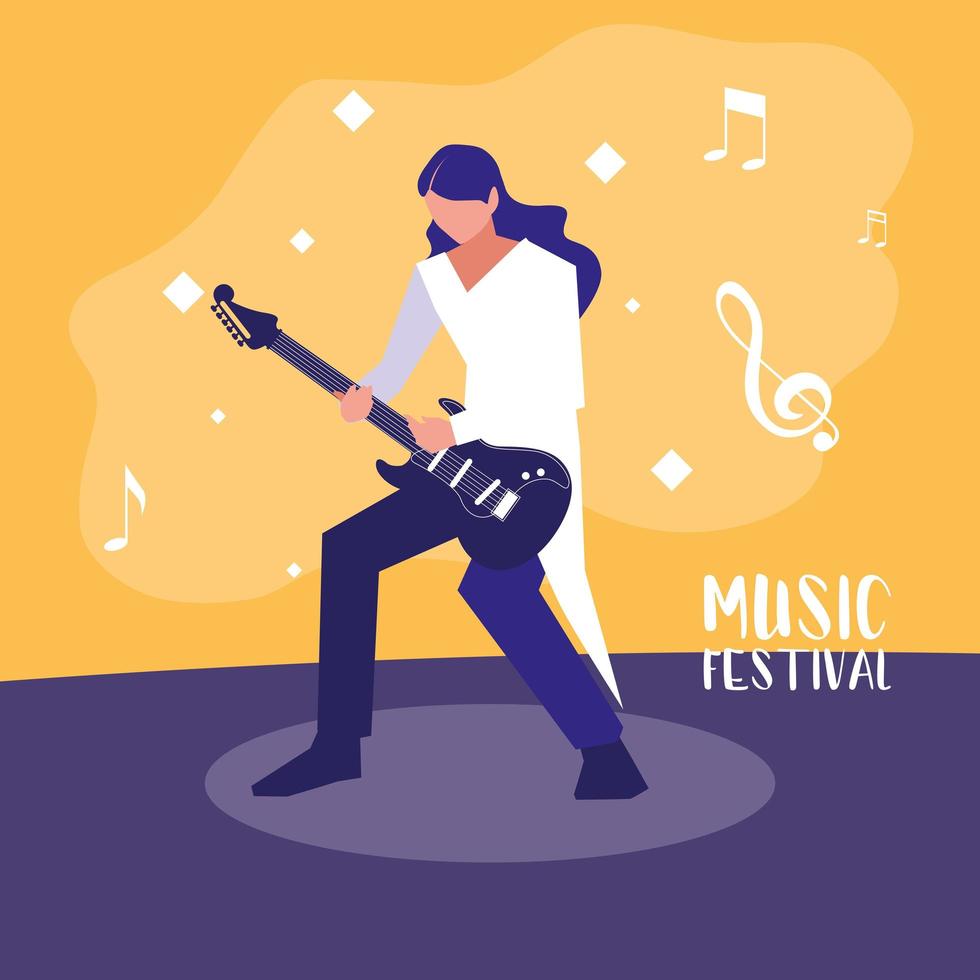 cartel del festival de música con hombre tocando la guitarra eléctrica vector