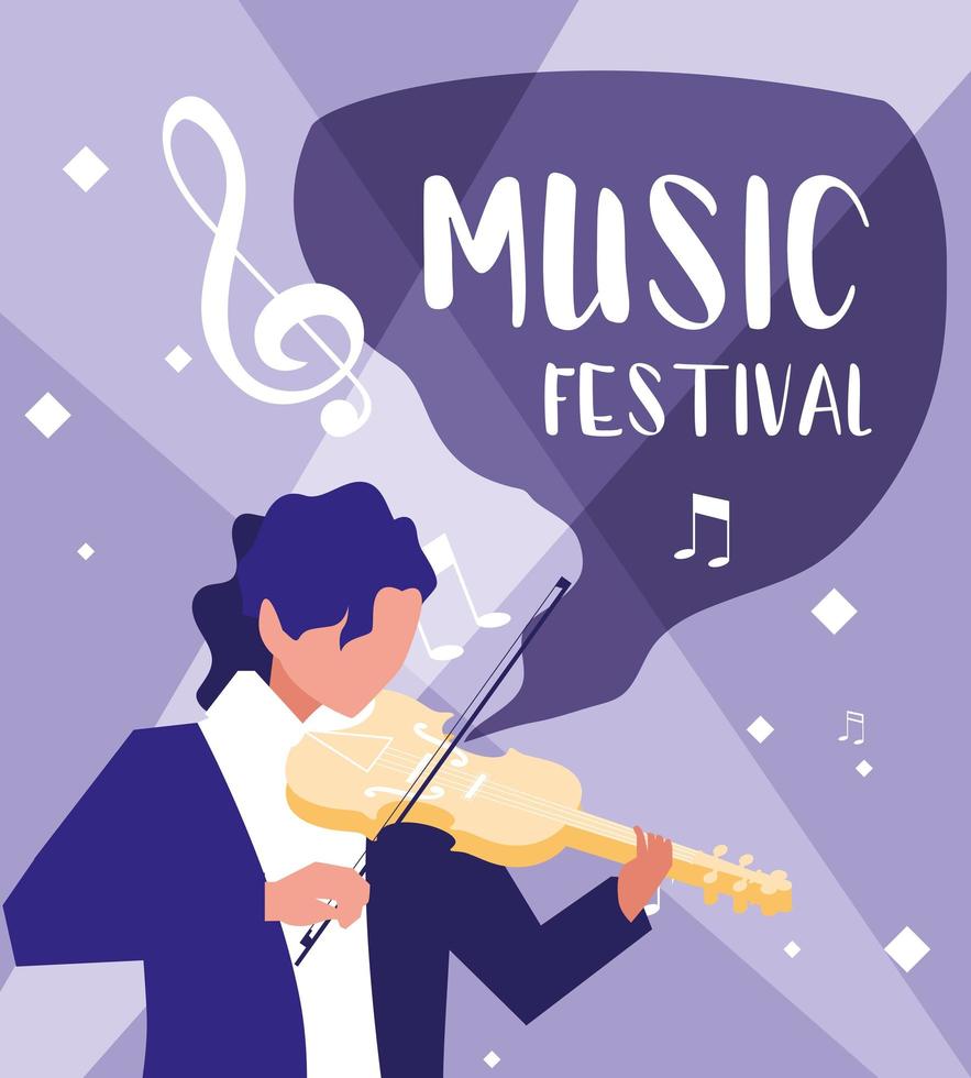 cartel del festival de música con hombre tocando el violín vector