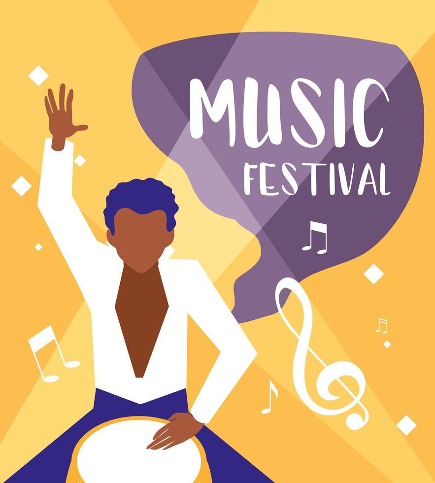 music festival poster with man playing bongo drum vector