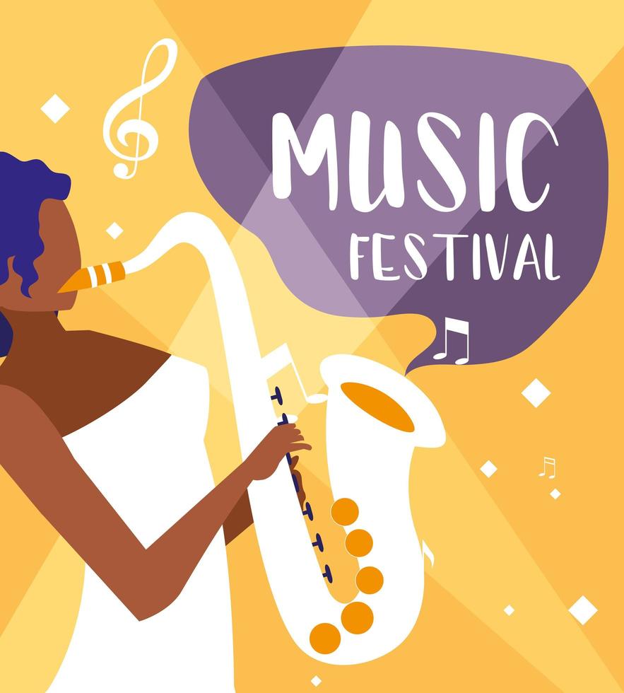 music festival poster with woman playing saxophone vector