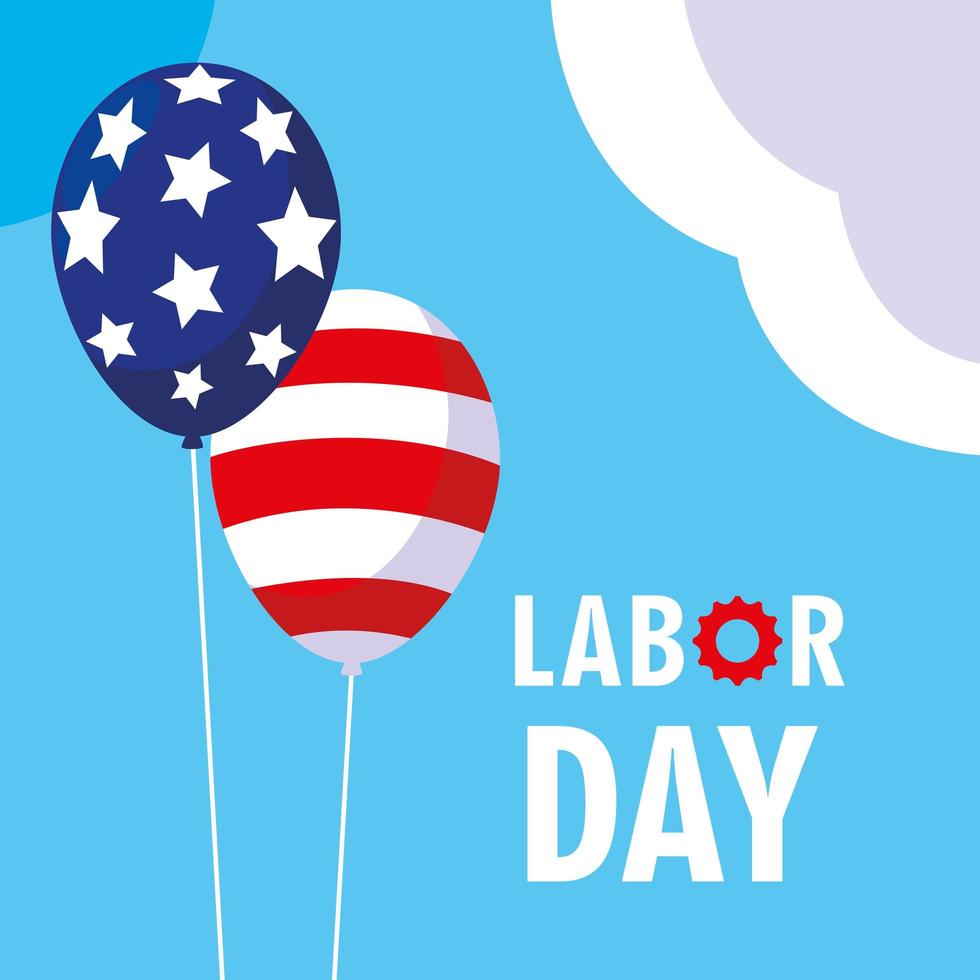 labor day card and balloons helium with flag usa vector