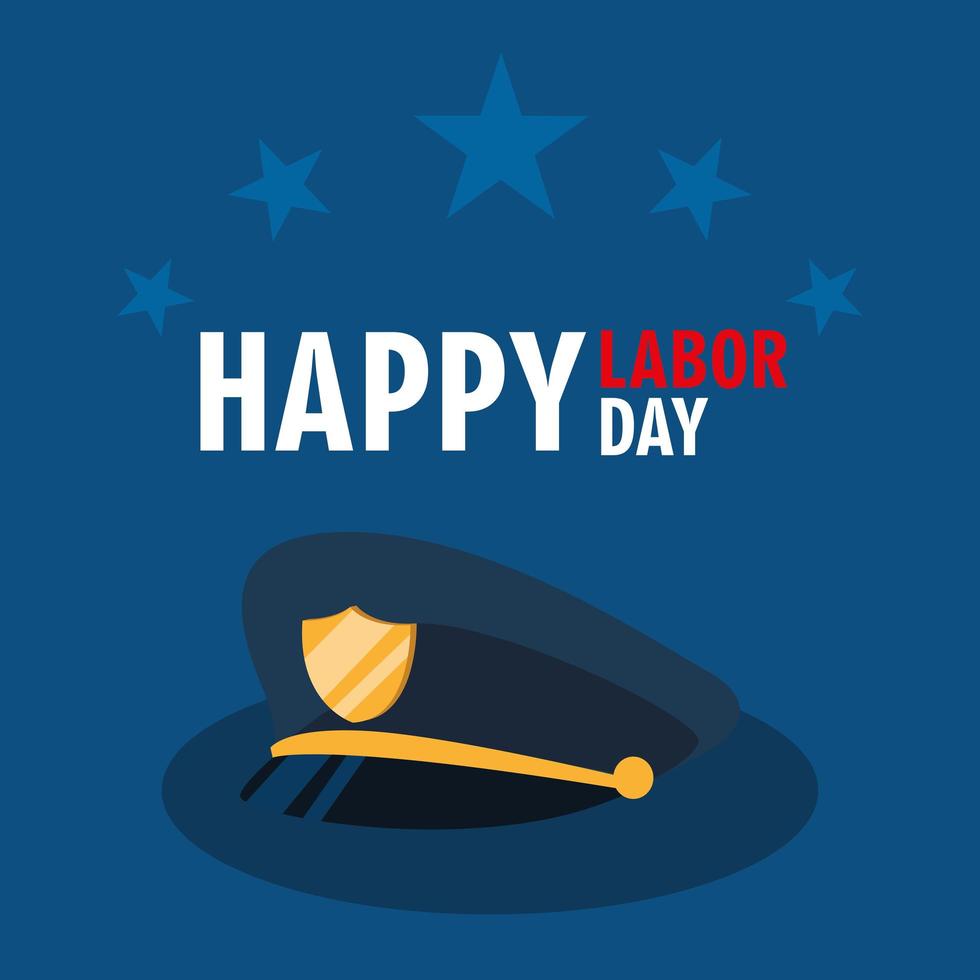 labor day card with police hat and stars vector