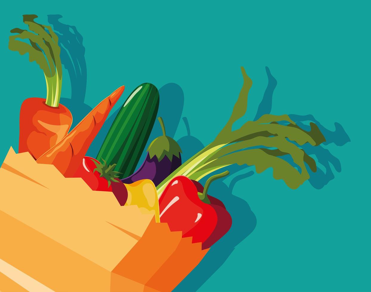 bag paper with set vegetables fresh vector