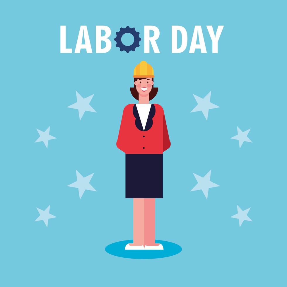 labor day label with businesswoman vector