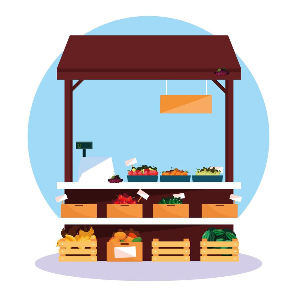 stall kiosk of store vegetables and fruits vector