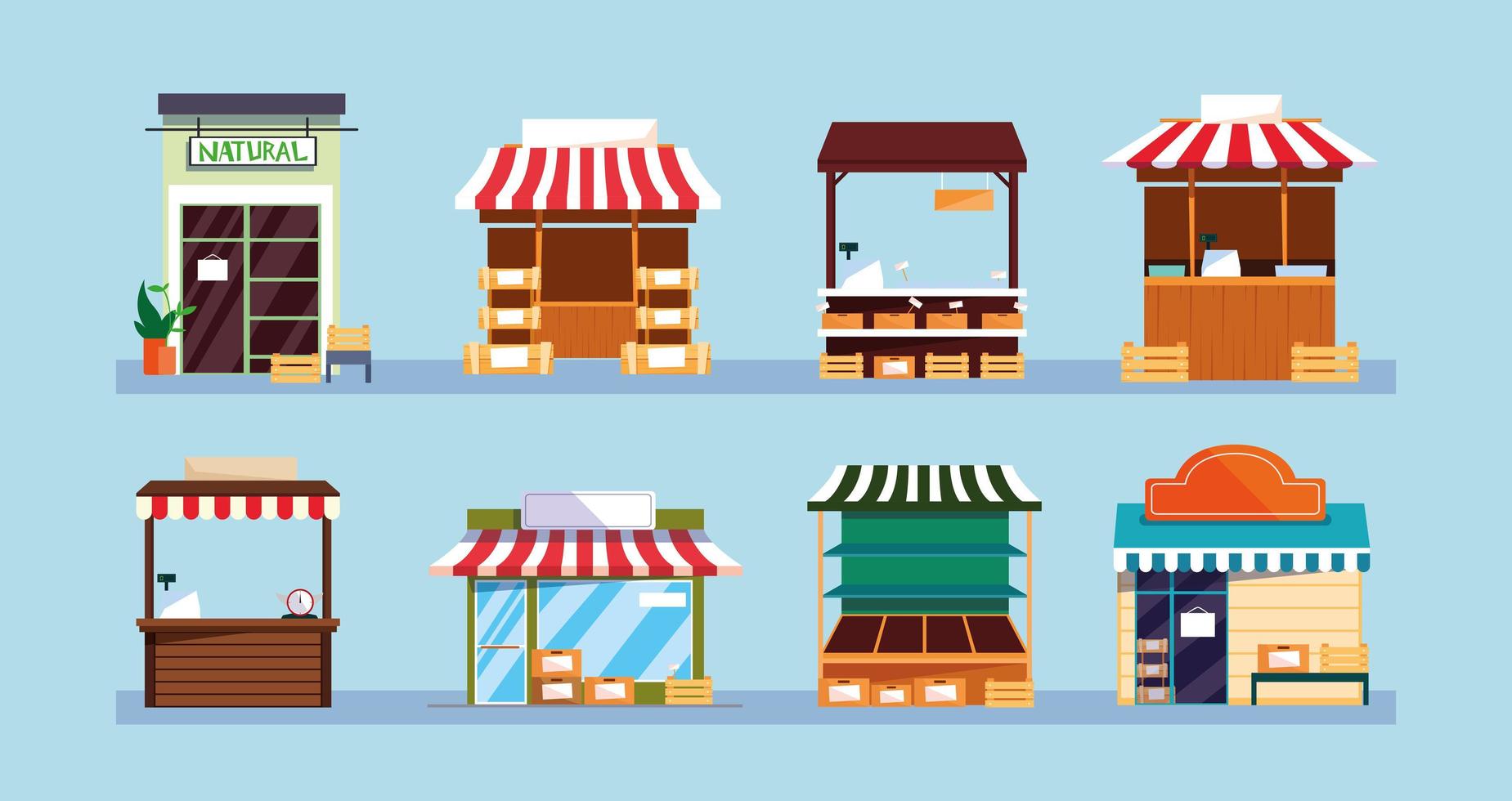 set of store facades buildings vector