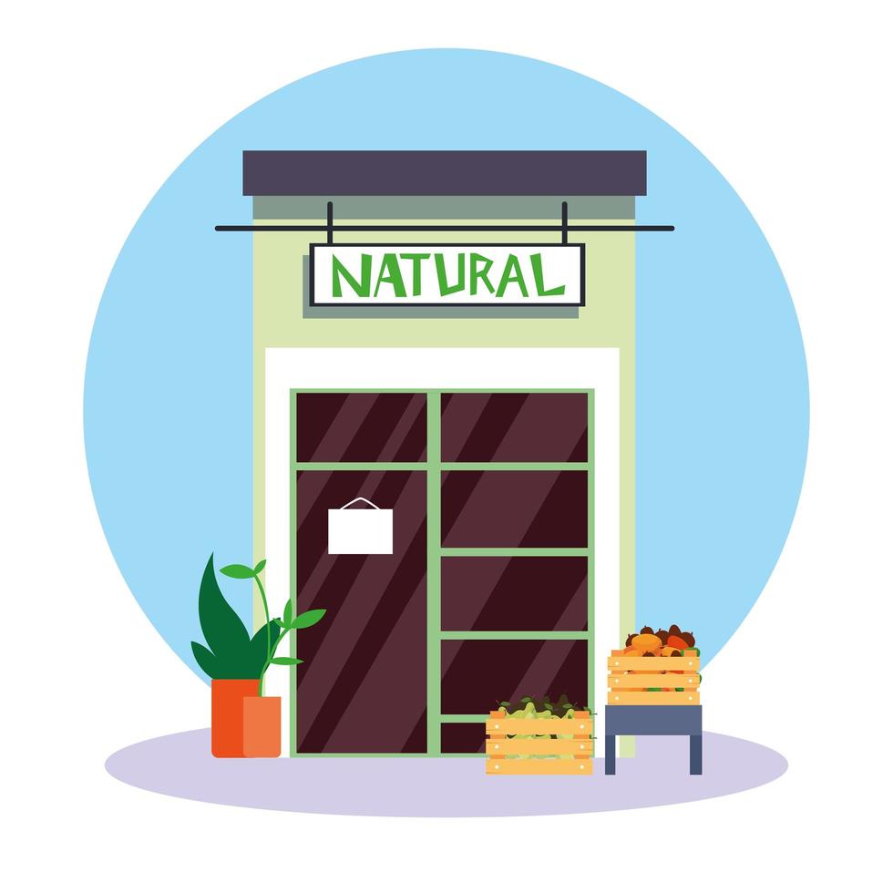 Fachada de la tienda natural de frutas frescas. vector