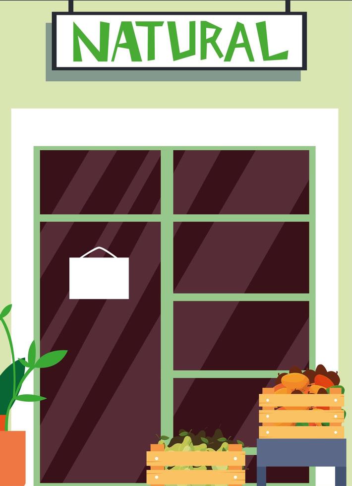 fresh fruits natural store facade vector